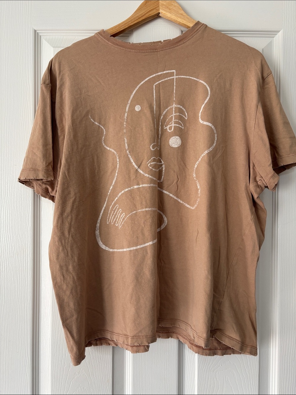 Women's Brown Graphic T-Shirt with Abstract Line Art